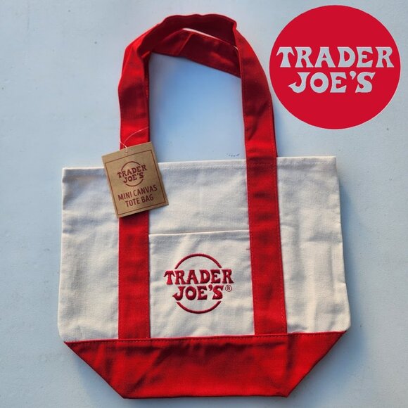 NEW Trader Joe's Black Mini Tote Canvas Bag Trader Joes Red Grocery Bags NWT New - Picture 1 of 7